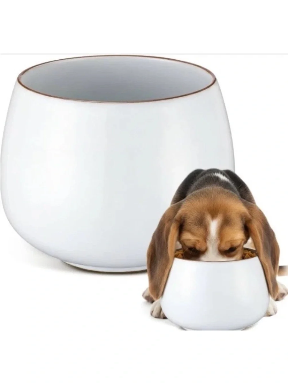 New 37 oz Dog Water Bowl for Long Eared Dogs White Ceramic No Spills Clean Ears.